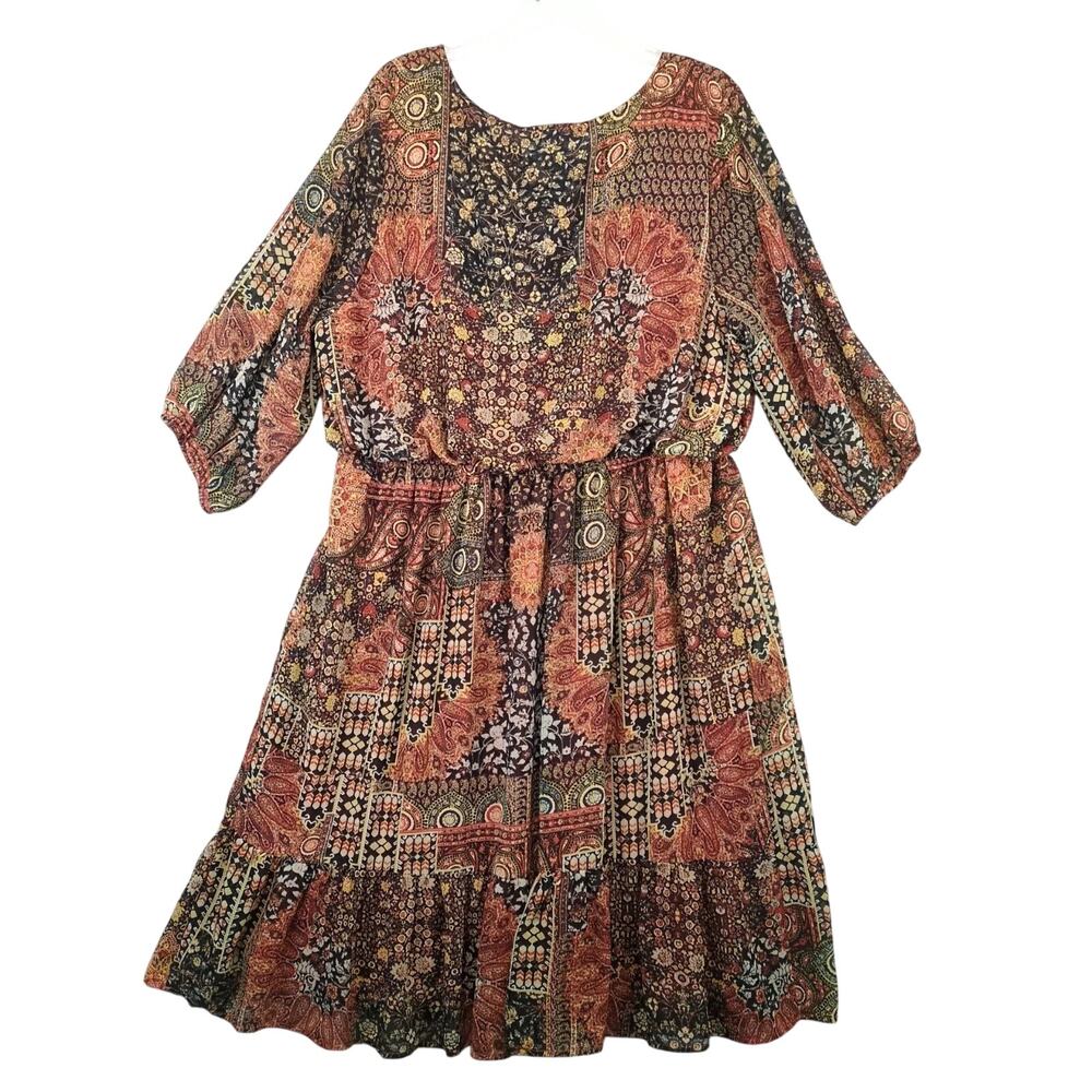 Style & Co Sheer Paisley Blouson Midi Dress Plus Size 3X Puff Slv Whimsigoth Y2K - Picture 3 of 10